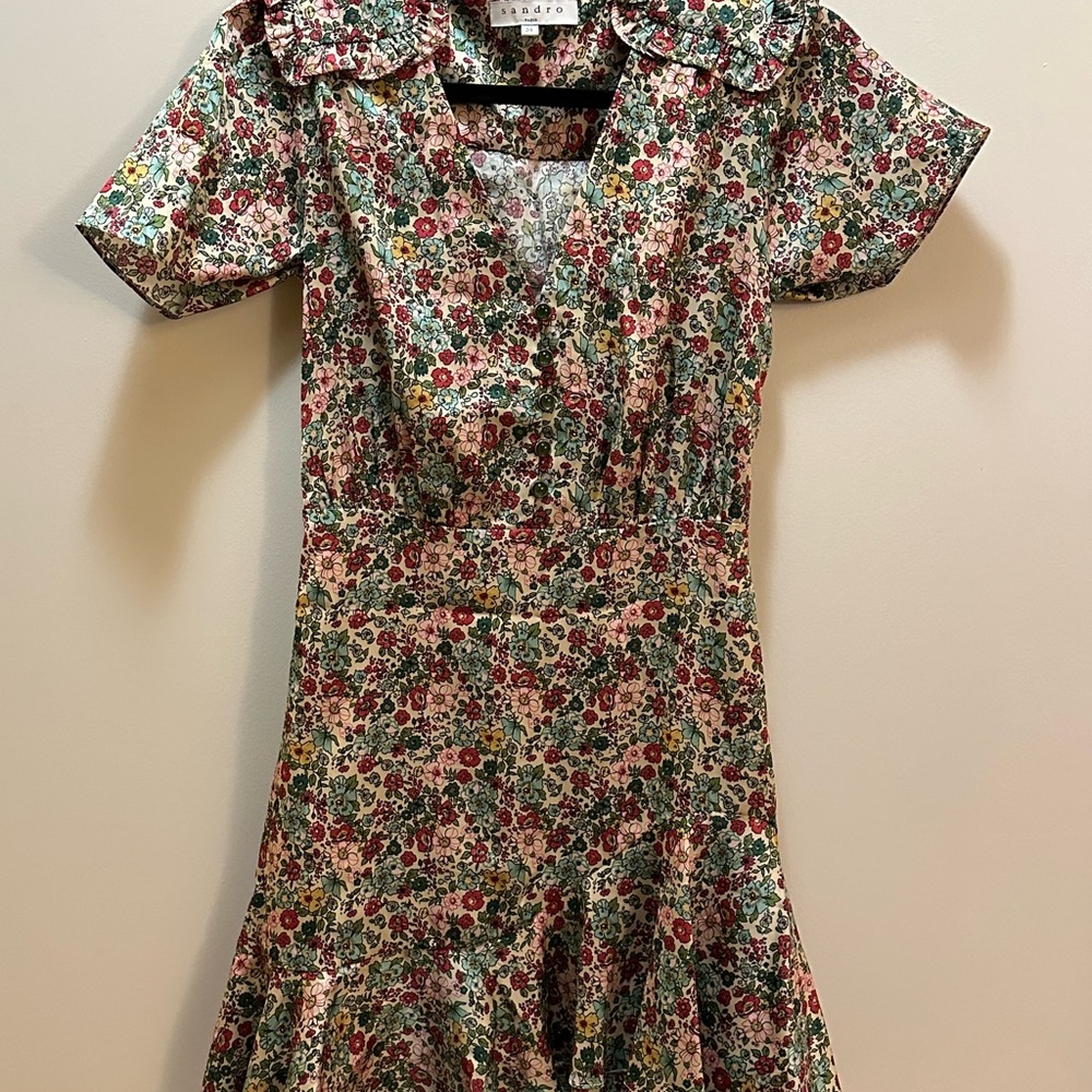 Sandro Floral Short Sleeve Dress